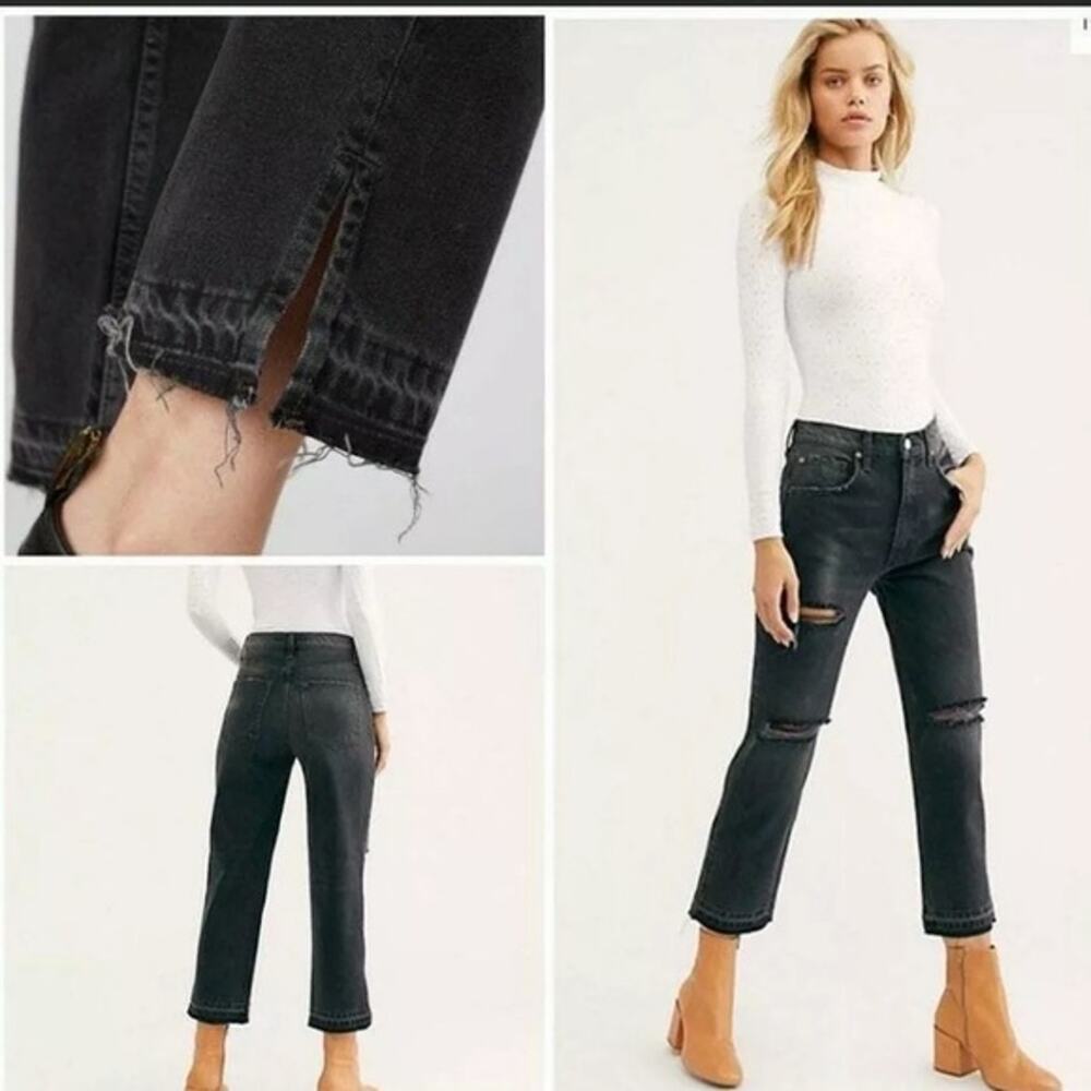 We The Free People Lita Ankle Straight Leg Jeans 29 Distressed Ripped Denim